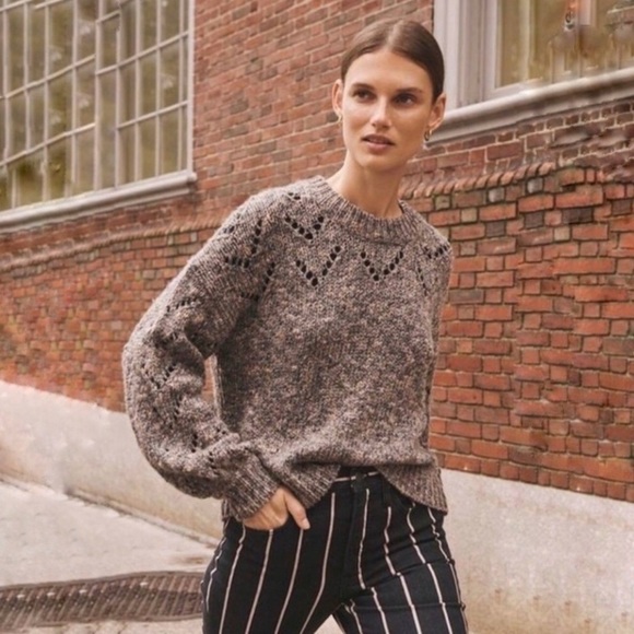 Madewell Sweaters - Madewell Pointelle Bubble Sleeve Knit Pullover Sweater Marled Rock XS